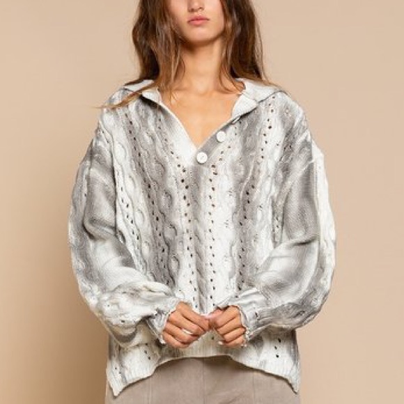 🌪POL HAND DIP DYED GREY MULTI SWEATER - Picture 8 of 9